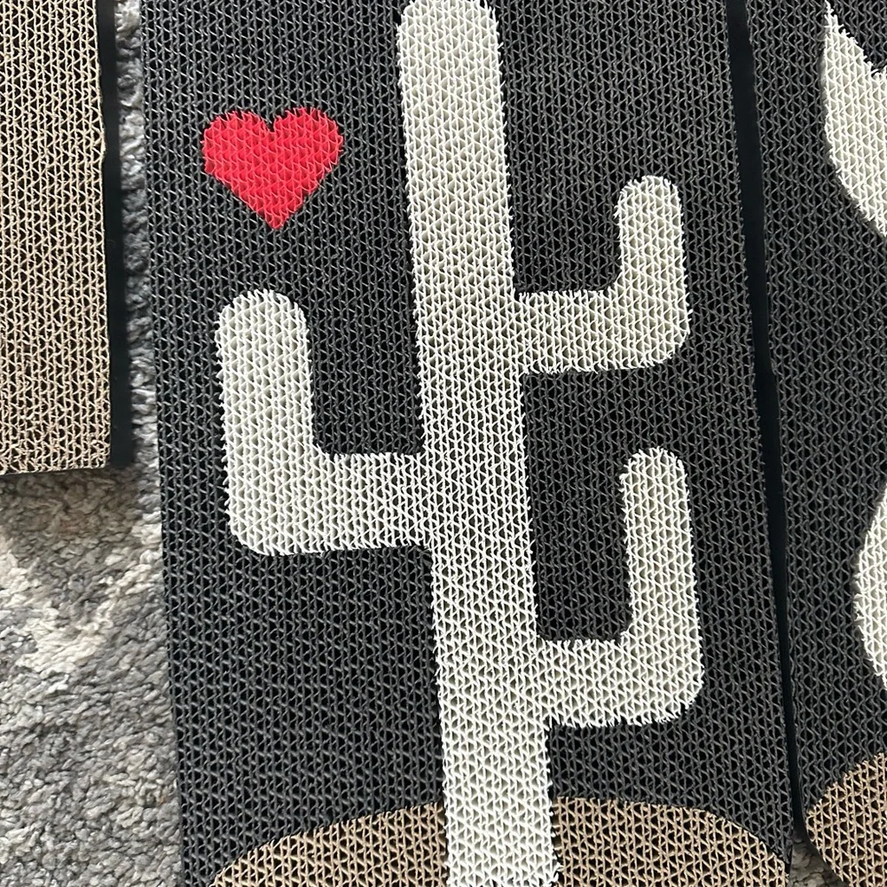 Adorable Neutral & Black Cat Cactus Scratcher Wall Art Pads w/ Red Heart 5 Pack